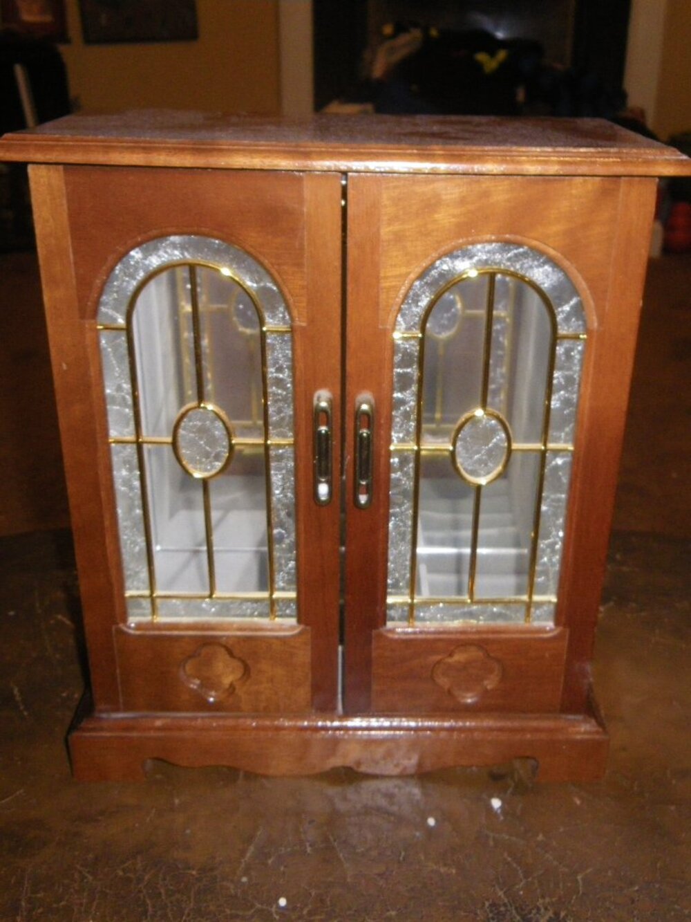 Vintage Wooden & Glass Armoire Cabinet Jewelry Organizer